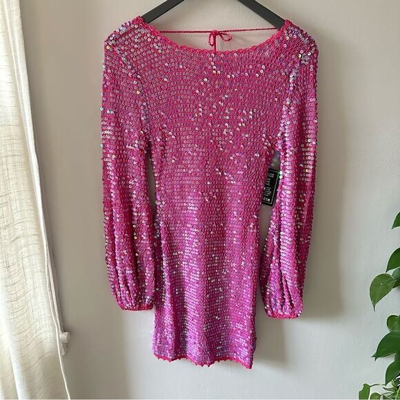 Retrofete Tara Crochet Dress in Iridescent Pink - Picture 2 of 5